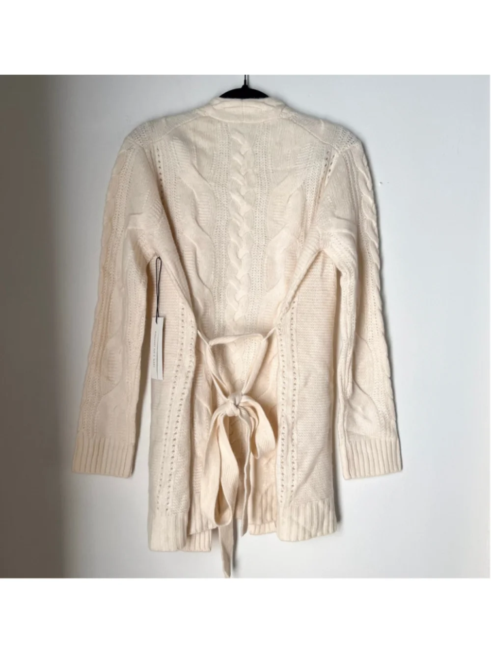NWT Rachel Zoe Cream 100% 2-Ply Cashmere Cable Knit Belted Cardigan Sweater S